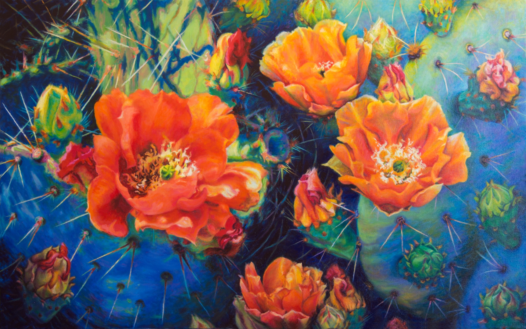 Prickley Pear Cactus, Oil, 34" x 55", Sold